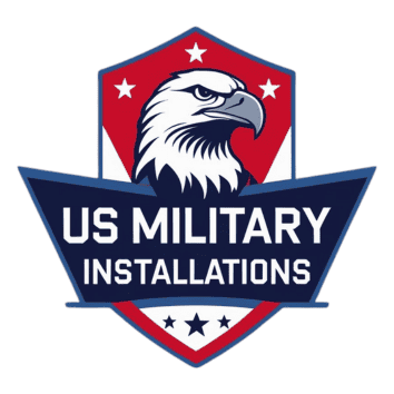 Logo of US Military Installations featuring an eagle and stars, symbolizing strength and support for military communities.