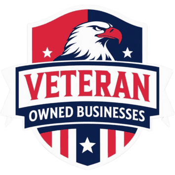 Logo featuring an eagle and the text 'Veteran Owned Businesses' with red, white, and blue colors.