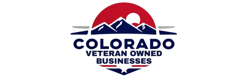 Logo for Colorado Veteran Owned Businesses featuring mountains and a red sun.