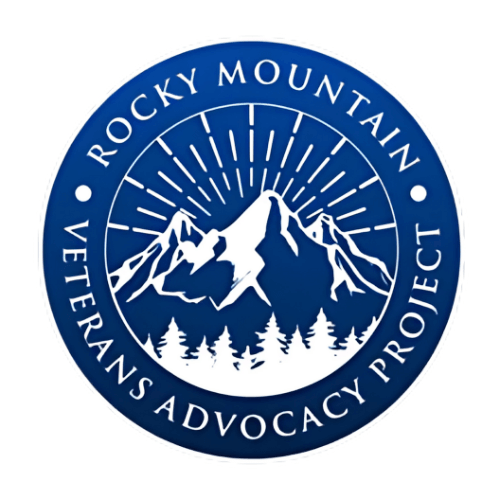 Logo of the Rocky Mountain Veterans Advocacy Project featuring mountains and a sunburst design.