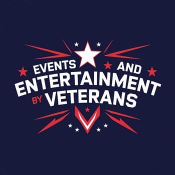 Logo for 'Events and Entertainment by Veterans' featuring a star and dynamic design elements on a dark background.