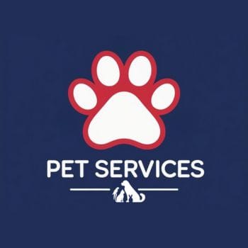 Logo for Pet Services featuring a red paw print on a navy background with the text 'PET SERVICES' below.