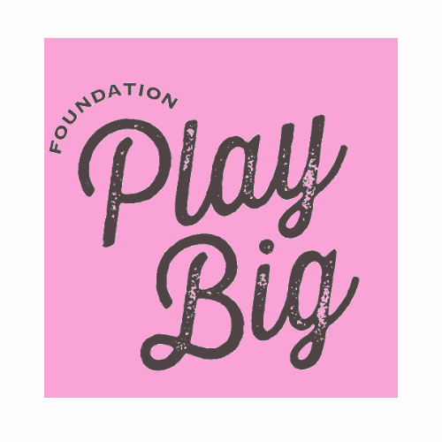 Logo of the Play Big Foundation on a pink background, featuring the words 'FOUNDATION' at the top and 'Play Big' in a stylized font.