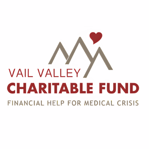 Logo of the Vail Valley Charitable Fund, featuring mountains and a heart, with the text 'VAIL VALLEY CHARITABLE FUND' and the tagline 'FINANCIAL HELP FOR MEDICAL CRISIS'.